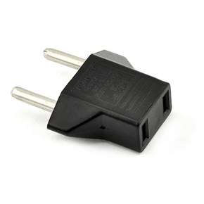 US Flat to EU 2 Prong Round AC Power Travel Adapter 125~250V (Black)..!