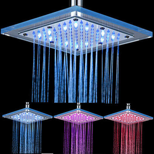 Contemporary 8-inch 12-LED Temp-sensing Organic Glass Square Top Acrylic Shower Head..!