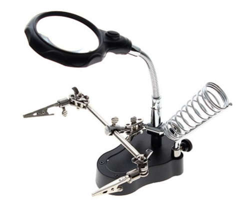 SALE> LED Equipped 65mm 3.5X Magnifier with Helping Hands Clips for Electronics Soldering (Black)..!