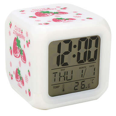 Colorful Light Digital Alarm Clock Calendar Thermometer (White, 3x AAA)..!