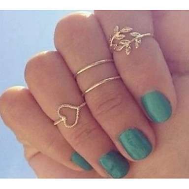 European Heart Shape Gold Alloy Women's Rings with Cubic Zirconia Midi Rings (Gold, 4 Pcs)..!