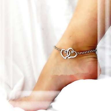 Classic Double Heart Pattern Alloy Anklet (Silver)..!