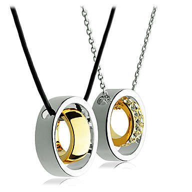 |FOR SALE| Couples Real Gold Plated Double Ring Crytal Inlaid Necklace (2 pc, Silver)..!