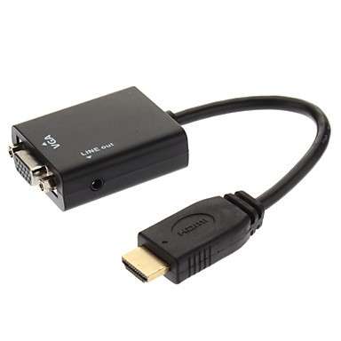 Universal Plug and Play HDMI Male to VGA Male with Audio Output Conversion Cable  (22cm, Black)..!