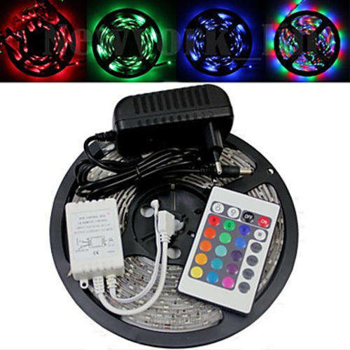 5m 300x SMD 3528 RGB Light LED Strip Lamp with 24-Button Remote Controller & DC Power Set
