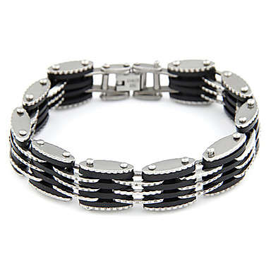 | SALE | Men's Silver Plated Alloy Multi-row Connected Bracelet (Black/Silver)..!