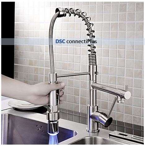 Contemporary Single Handle Temperature Sensing LED High Pressure Pull-out Kitchen Faucet..!