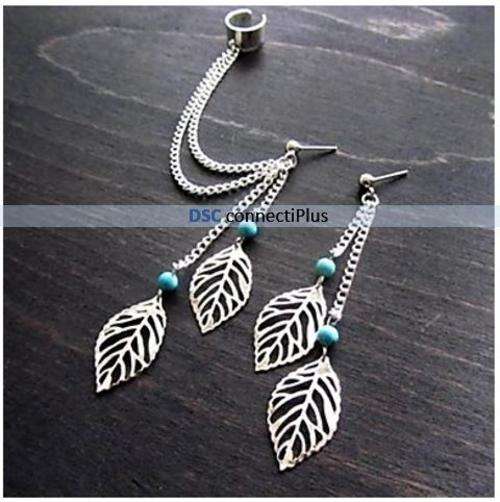 Fashionable Leaf Tassels Gem Alloy Stud Clip Earring (Silver, 1 Pair)..!