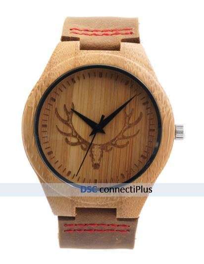 Unisex Deer Head Design Bamboo Tank Wooden Handcrafted Luxury Quartz Watch w/ leather Strap (Brown)