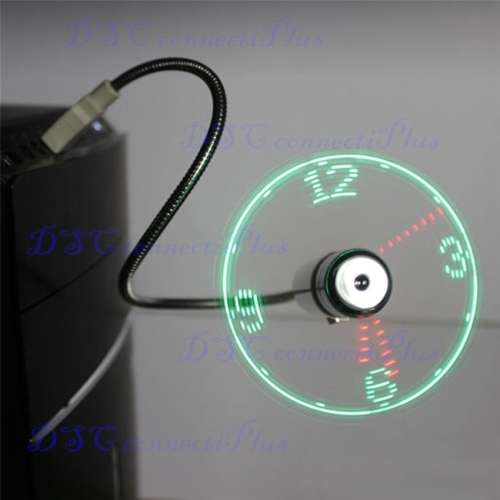 New Durable Adjustable USB Gadget Mini Flexible LED Light Fan Desktop Clock Time Display (Silver)..!