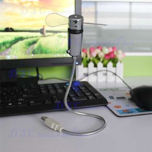 New Durable Adjustable USB Gadget Mini Flexible LED Light Fan Desktop Clock Time Display (Silver)..!
