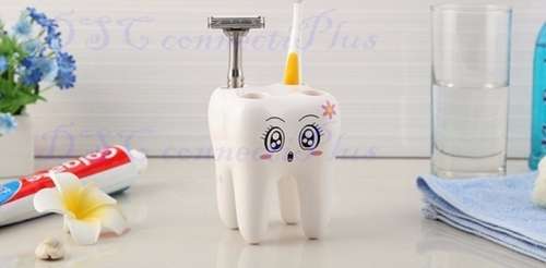Creative Decorative Tooth-Style 4 Hole Stand Toothbrush Holder Tooth Brush Shelf Bathroom Organizer!