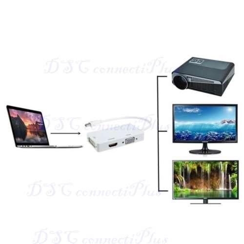 3-in-1 Thunderbolt Mini DisplayPort DP To HDMI DVI VGA Adapter For MacBook Pro Air (White)..!