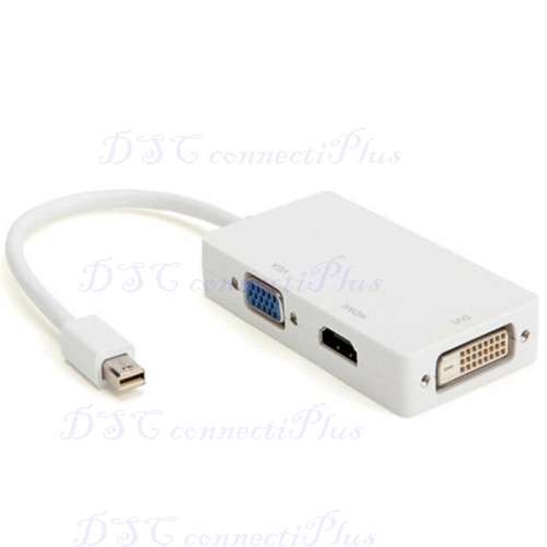 3-in-1 Thunderbolt Mini DisplayPort DP To HDMI DVI VGA Adapter For MacBook Pro Air (White)..!