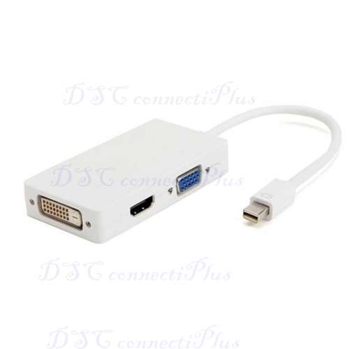 3-in-1 Thunderbolt Mini DisplayPort DP To HDMI DVI VGA Adapter For MacBook Pro Air (White)..!
