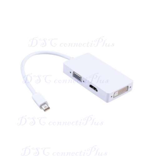 3-in-1 Thunderbolt Mini DisplayPort DP To HDMI DVI VGA Adapter For MacBook Pro Air (White)..!