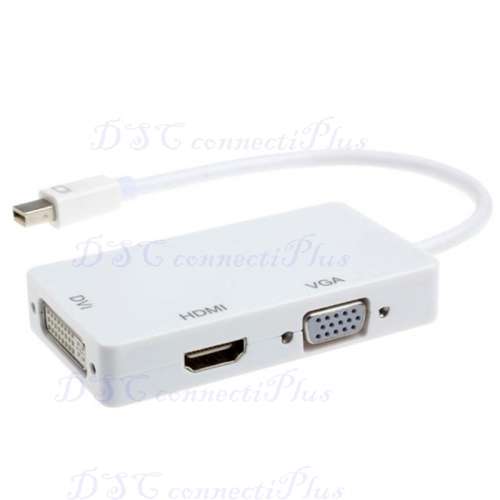 3-in-1 Thunderbolt Mini DisplayPort DP To HDMI DVI VGA Adapter For MacBook Pro Air (White)..!