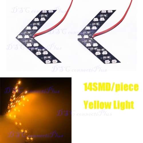 2x 14 SMD LED Arrow Panel Car Side Mirror Turn Signal Indicator Lights (Yellow)..!