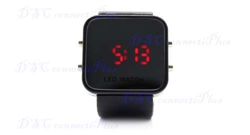 Stylish Rubber Band Mirror Dial Red LED Light Wrist Watch (Black)..!