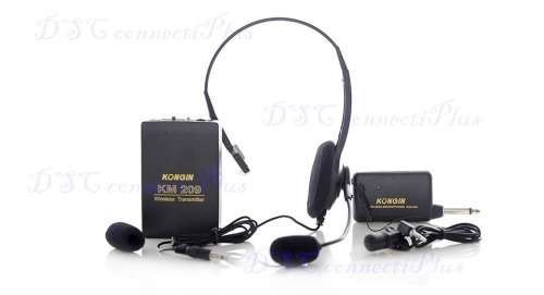 Wireless FM Transmitter + Receiver Set w/ Mini Clip Microphone + Headphone (Black)..!