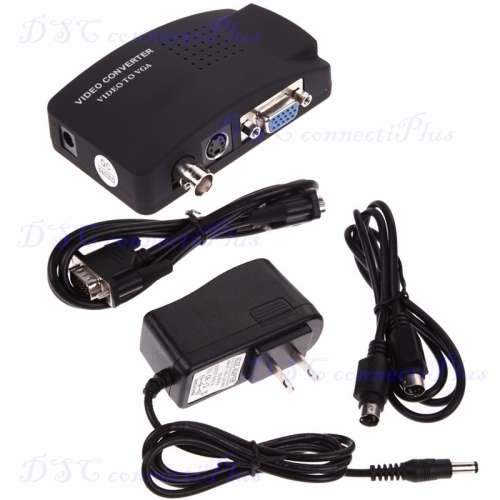 AV Video/BNC/S-Video to VGA Converter Adapter Digital Box for Camera/PC/DVR/VCD/DVD (Black)..!