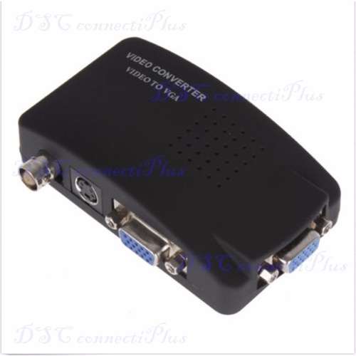 AV Video/BNC/S-Video to VGA Converter Adapter Digital Box for Camera/PC/DVR/VCD/DVD (Black)..!