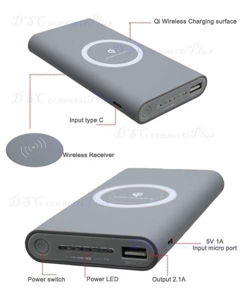 Portable Power Bank 10000mAh + Qi Wireless Charging Transmitter 2-in-1 Charger Device (Black)..!