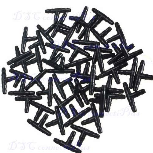 Sprinkler Irrigation T-Pipe Barb Hose Fitting Joiner Dripper System for 4/7mm Tube (Black, 5pcs)..!