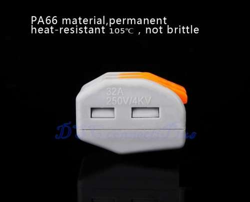Spring Lever Push Fit Cable 2-wire Connector 32A 2-pin Conductor Terminal (Grey + Orange)..!