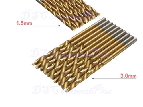 50Pcs HSS Titanium Coated Twist Drill Bits 1/1.5/2/2.5/3mm High Speed Steel Wood Drilling Metalwork