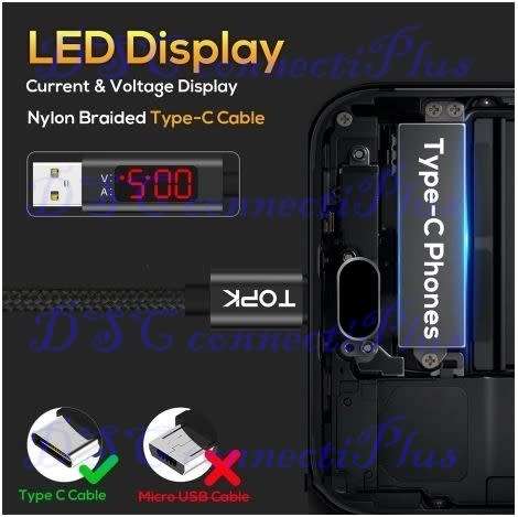 QC 3.0 Fast Charging Voltage and Current Display Nylon Braided Charge and Data Sync USB Type C Cable