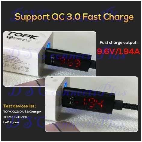 QC 3.0 Fast Charging Voltage and Current Display Nylon Braided Charge and Data Sync USB Type C Cable