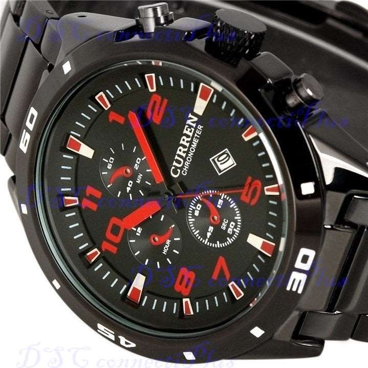 CURREN 30m Water Resistant Decorative Sub-dial Date Display Men Quartz Wristwatch (Black + Red)..!