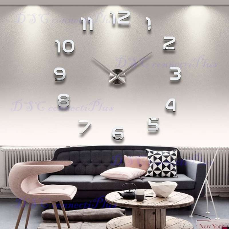 Modern Acrylic Mirror Quartz Needle 3D Wall Clock DIY Sticker Set for Living Room Home Decoration..!