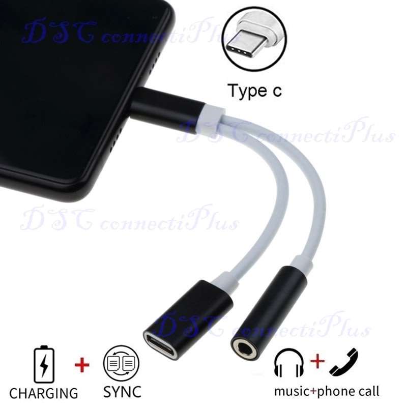 Mini Type-C to 3.5mm Female AUX Earphone Audio Cable 2-in-1 Music Port Adapter (Black+White)..!