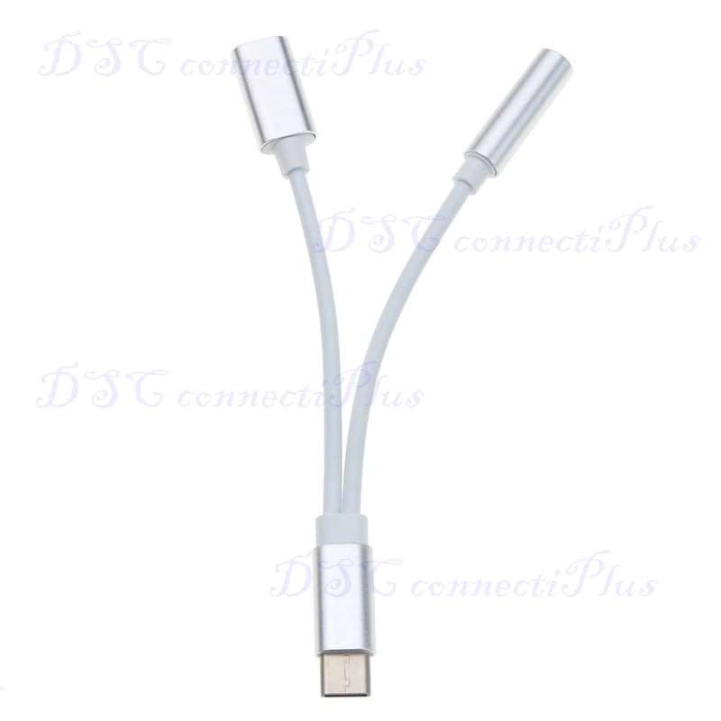 Mini Type-C to 3.5mm Female AUX Earphone Audio Cable 2-in-1 Music Port Adapter (Black+White)..!