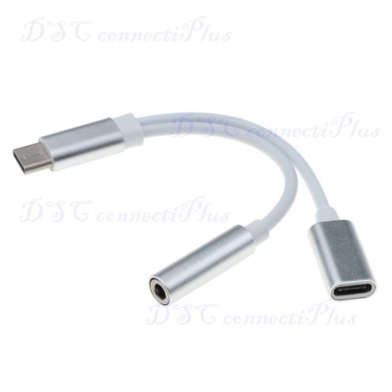 Mini Type-C to 3.5mm Female AUX Earphone Audio Cable 2-in-1 Music Port Adapter (Black+White)..!