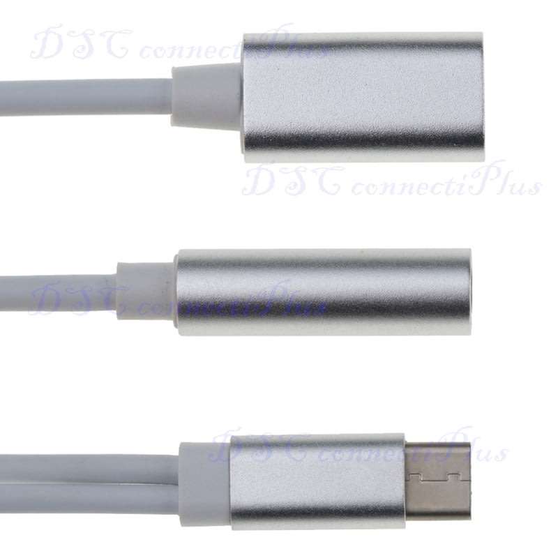 Mini Type-C to 3.5mm Female AUX Earphone Audio Cable 2-in-1 Music Port Adapter (Black+White)..!
