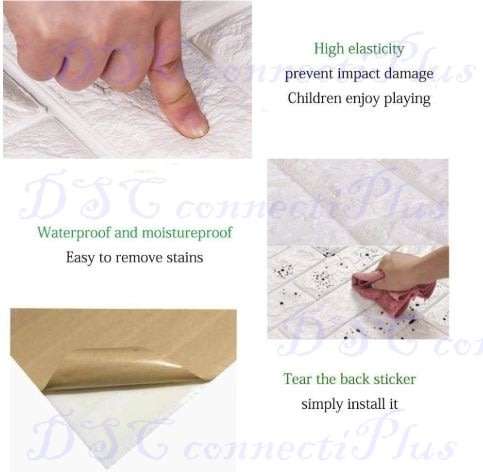 3D Brick PE Foam Wallpaper Panels Room Decal Stone Embossed DIY Self Adhensive Wall Stickers (Brown)