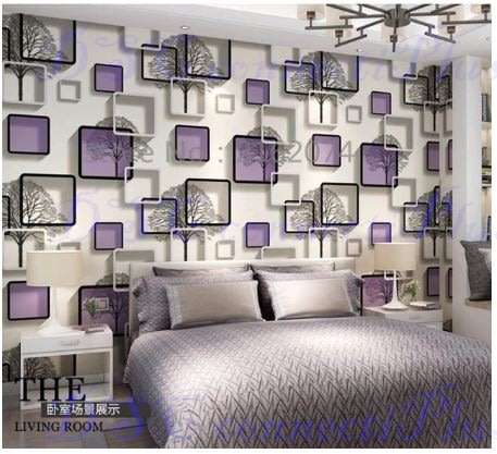 Stereo Purple 3D Wallpaper Living Room Hotel TV Background 10m Roll (Purple)..!