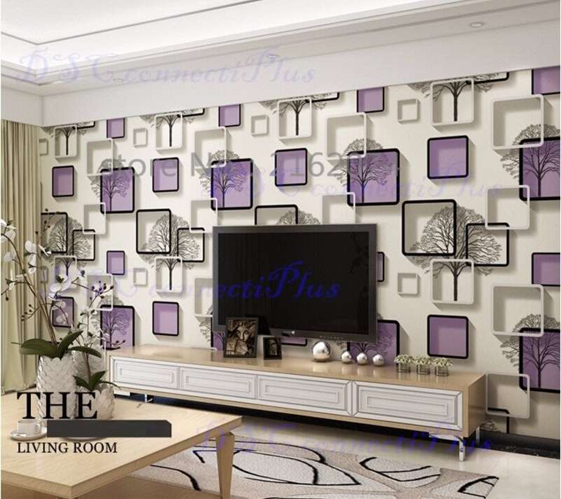Stereo Purple 3D Wallpaper Living Room Hotel TV Background 10m Roll (Purple)..!