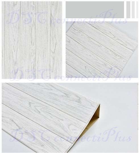 PE Foam Waterproof 3D Wooden Wall Sticker Living Rm Home Decor Wall Covering Wallpaper (White Wood)