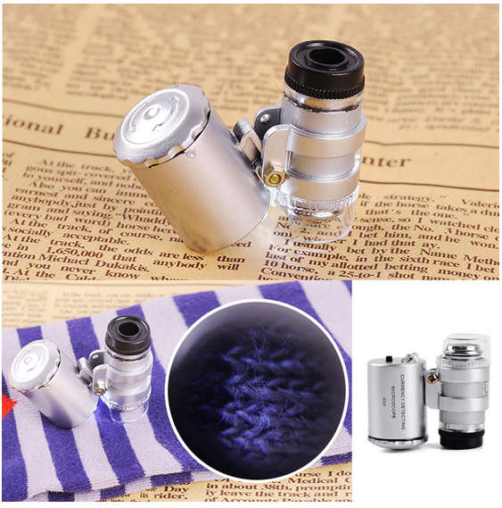 60X Jewelers Pocket Magnifying Loupe LED Light Optical Instrument Microscope (Silver)..!