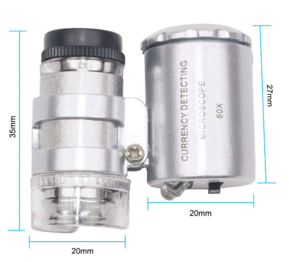 60X Jewelers Pocket Magnifying Loupe LED Light Optical Instrument Microscope (Silver)..!
