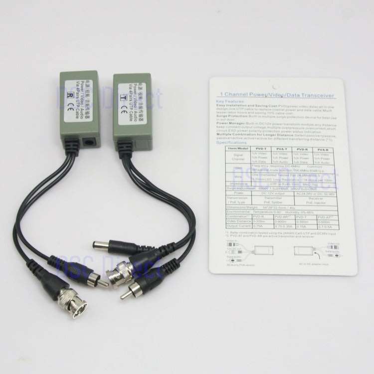 DC 12V 1 Channel Video/ Power/ Data Transceiver DMV200TA + DMV200RA (Grey+Black)..!