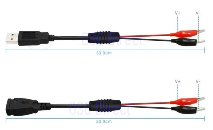 DIY USB Aligator Clips Crocodile Wire Male/Female to USB Line Detector DC Voltage Capacity Tester!!