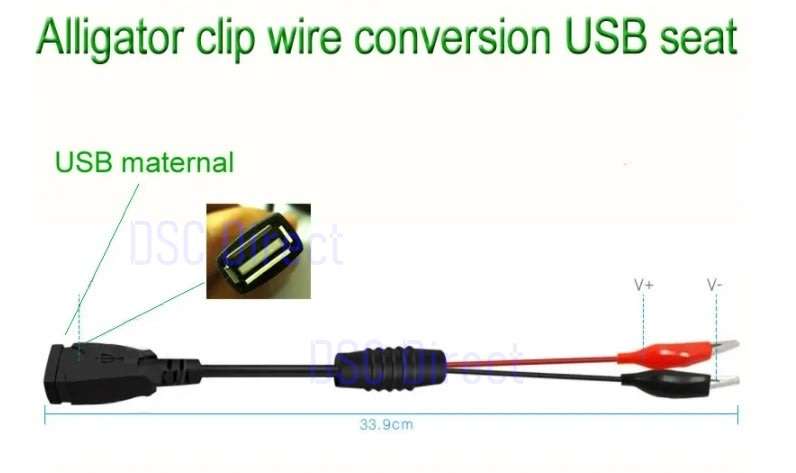 DIY USB Aligator Clips Crocodile Wire Male/Female to USB Line Detector DC Voltage Capacity Tester!!