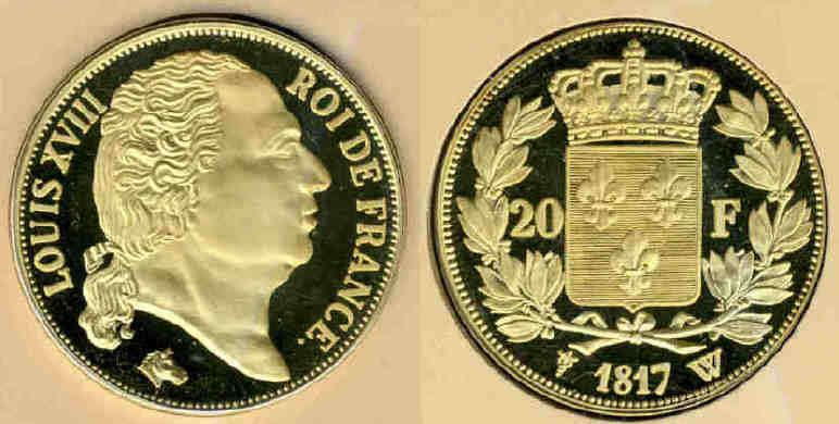 24KT CROWN: Cape Heritage Collection : Louis XVIII Twenty Francs of 1817