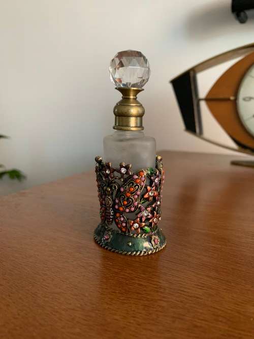 Pewter and enamel perfume bottle