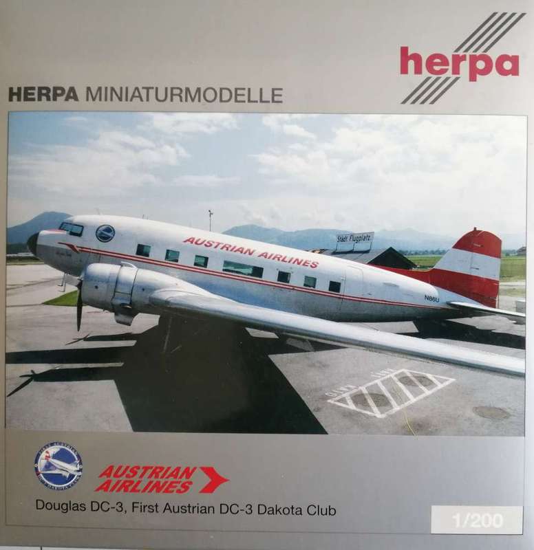 Herpa 1:200 Austrian Airlines Douglas DC-3, First Austrian DC-3 Club item no 552967